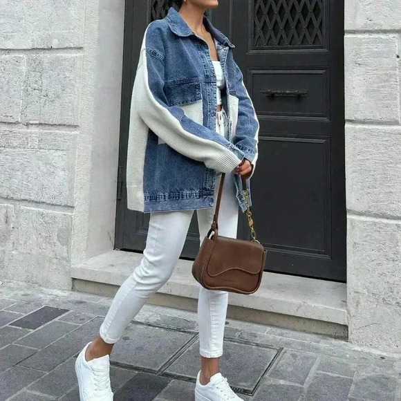 Apricot Casual Women's Denim Jacket With Knitwear Detail Outwear - Picture 5 of 7